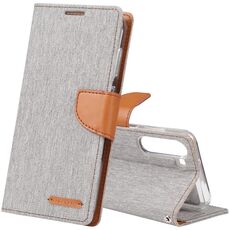 Per Samsung Galaxy S23 5G GOOSPERY CANVAS DIARY Custodia per cellulare in pelle con texture in tessuto (grigio)