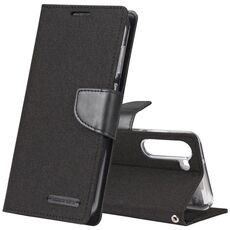 Per Samsung Galaxy S23 5G GOOSPERY CANVAS DIARY Custodia per cellulare in pelle con texture in tessuto (nero)
