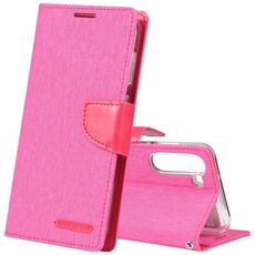 Per Samsung Galaxy S23 5G GOOSPERY CANVAS DIARY Custodia per cellulare in pelle con texture in tessuto (rosa rossa)