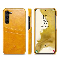 Custodia in pelle per Samsung Galaxy S23 5G Fierre Shann Oil Wax Texture con slot per schede (giallo)