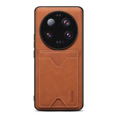 Per Xiaomi 13 Ultra Denior PU Cover posteriore Custodia per telefono con slot per schede (marrone)