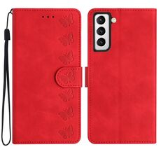 Per Samsung Galaxy S22+ 5G Custodia in pelle goffrata con sette farfalle (rosso)