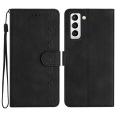 Per Samsung Galaxy S22+ 5G Custodia in pelle goffrata con sette farfalle (nera)