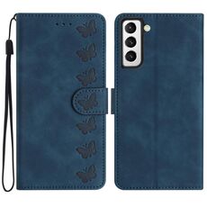 Per Samsung Galaxy S22+ 5G Custodia in pelle goffrata con sette farfalle (blu)