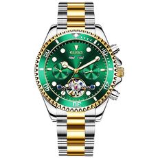 OLEVS 6605 Orologio meccanico impermeabile multifunzionale da uomo (verde + oro)