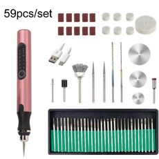 E108 59 pz/set mini penna per trapano elettrico ricaricabile USB portatile senza fili (oro rosa)