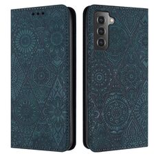 Per Samsung Galaxy S22 + 5G custodia in pelle ad adsorbimento goffrata etnica (blu)