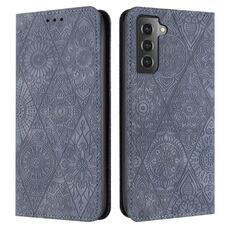 Per Samsung Galaxy S22 + 5G custodia in pelle ad adsorbimento goffrata etnica (grigio)