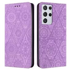 Per Samsung Galaxy S21 Ultra 5G custodia in pelle ad adsorbimento goffrata etnica (viola)