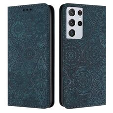 Per Samsung Galaxy S21 Ultra 5G custodia in pelle ad adsorbimento goffrata etnica (blu)