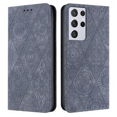 Per Samsung Galaxy S21 Ultra 5G custodia in pelle ad adsorbimento goffrata etnica (grigio)