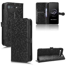 Per Asus ROG Phone 7 Custodia per cellulare in pelle a nido d'ape con trama a pois (nera)
