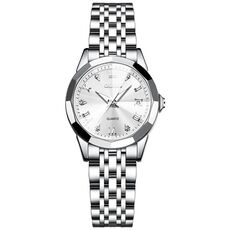 OLEVS 9931 Orologio al quarzo impermeabile luminoso con fibbia a farfalla da donna (bianco + argento)