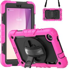 Custodia per tablet PC ibrido in silicone Lenovo Tab M8 di quarta generazione con tracolla (rosa rossa)