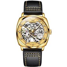 OLEVS 6651 Orologio meccanico da uomo luminoso impermeabile cavo (oro)