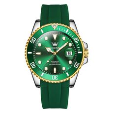 OLEVS 6650 Orologio meccanico da uomo con cinturino in silicone impermeabile luminoso (verde + oro)
