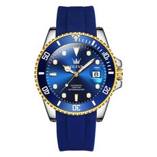 OLEVS 6650 Orologio meccanico da uomo con cinturino in silicone impermeabile luminoso (blu + oro)