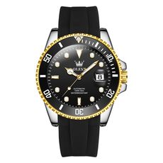 OLEVS 6650 Orologio meccanico da uomo con cinturino in silicone impermeabile luminoso (nero + oro)