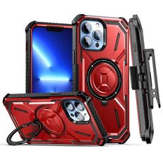 Custodia per telefono con supporto magnetico MagSafe per iPhone 12 Pro Max Armor Series con clip posteriore (rosso)