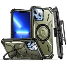 Custodia per telefono con supporto magnetico MagSafe per iPhone 12 Pro Max Armor Series con clip posteriore (verde militare)