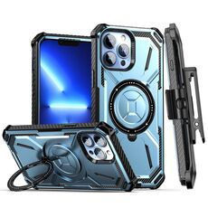 Custodia per telefono con supporto magnetico MagSafe per iPhone 12 Pro Max Armor Series con clip posteriore (blu)
