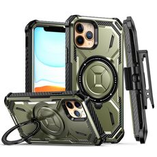 Custodia per telefono con supporto magnetico MagSafe per iPhone 12 Armor Series con clip posteriore (verde militare)