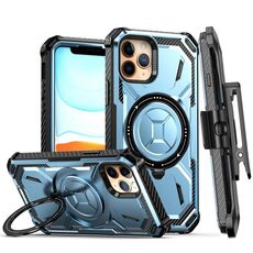 Custodia per telefono con supporto magnetico MagSafe per iPhone 12 Armor Series con clip posteriore (blu)