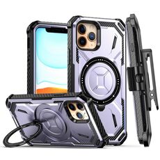 Custodia per telefono con supporto magnetico MagSafe per iPhone 12 Armor Series con clip posteriore (viola)
