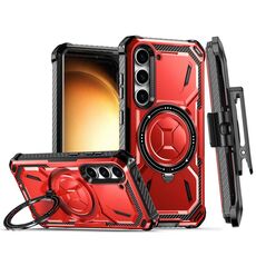 Custodia per telefono con supporto magnetico MagSafe per Samsung Galaxy S23 5G Armor Series con clip posteriore (rosso)