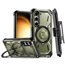 Custodia per telefono con supporto magnetico MagSafe per Samsung Galaxy S23 5G Armor Series con clip posteriore (verde militare)
