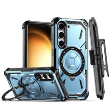Custodia per telefono con supporto magnetico MagSafe per Samsung Galaxy S23 5G Armor Series con clip posteriore (blu)