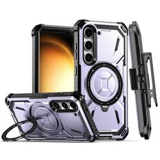 Custodia per telefono con supporto magnetico MagSafe per Samsung Galaxy S23 5G Armor Series con clip posteriore (viola)