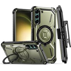 Custodia per telefono con supporto magnetico MagSafe per Samsung Galaxy S22 + 5G Armor Series con clip posteriore (verde militare)