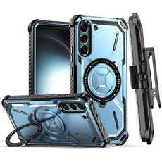 Custodia per telefono con supporto magnetico MagSafe per Samsung Galaxy S22 + 5G Armor Series con clip posteriore (blu)