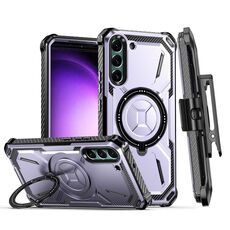 Custodia per telefono con supporto magnetico MagSafe per Samsung Galaxy S22 + 5G Armor Series con clip posteriore (viola)