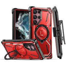 Custodia per telefono con supporto magnetico MagSafe per Samsung Galaxy S21 Ultra 5G Armor Series con clip posteriore (rosso)
