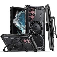 Custodia per telefono con supporto magnetico MagSafe per Samsung Galaxy S21 Ultra 5G Armor Series con clip posteriore (nero)