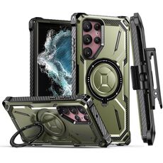 Custodia per telefono con supporto magnetico MagSafe per Samsung Galaxy S21 Ultra 5G Armor Series con clip posteriore (verde militare)