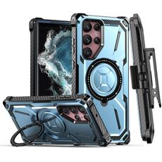 Custodia per telefono con supporto magnetico MagSafe per Samsung Galaxy S21 Ultra 5G Armor Series con clip posteriore (blu)