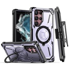 Custodia per telefono con supporto magnetico MagSafe per Samsung Galaxy S21 Ultra 5G Armor Series con clip posteriore (viola)