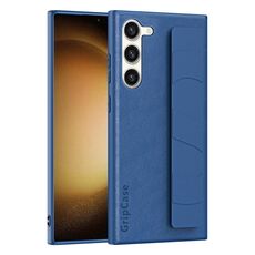 Per Samsung Galaxy S23 5G Custodia per cellulare con impugnatura elastica da polso in pelle (blu navy)