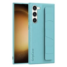 Per Samsung Galaxy S23 5G Custodia per cellulare con impugnatura elastica da polso in pelle (blu)