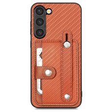 Per Samsung Galaxy S22+ 5G Custodia da polso con cavalletto posteriore per cellulare con coltello per attrezzi (marrone)