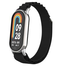 Per Xiaomi Mi Band 8 cinturino in nylon con anello in metallo (argento + nero)