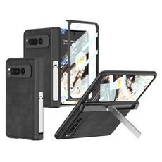 Per Google Pixel Fold Custodia per telefono in pelle con cerniera pieghevole smerigliata integrata GKK con supporto (nero)