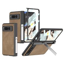 Per Google Pixel Fold Custodia per telefono in pelle con cerniera pieghevole smerigliata integrata GKK con supporto (marrone)