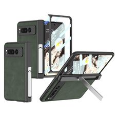 Per Google Pixel Fold Custodia per telefono in pelle con cerniera pieghevole smerigliata integrata GKK con supporto (verde)