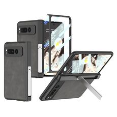 Per Google Pixel Fold Custodia per telefono in pelle con cerniera pieghevole smerigliata integrata GKK con supporto (grigio)