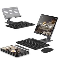 Per Google Pixel Fold GKK Supporto per tastiera Bluetooth pieghevole con penna + supporto + tastiera + mouse (grigio)