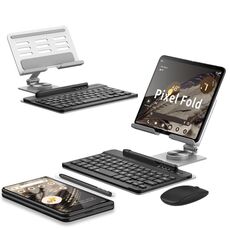 Per Google Pixel Fold GKK Supporto per tastiera Bluetooth pieghevole con penna + supporto + tastiera + mouse (argento)